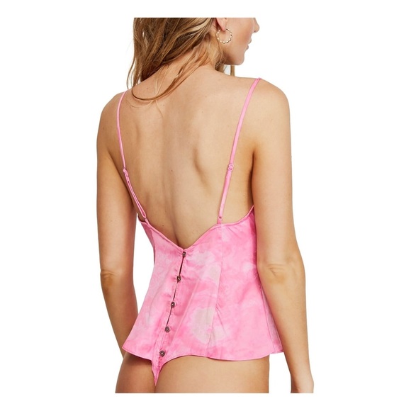 FREE PEOPLE Pink Spaghetti Strap Bodysuit top! - Picture 2 of 10